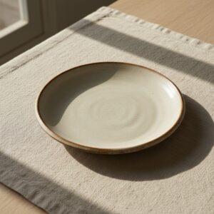 Cream side plate with a brown rim